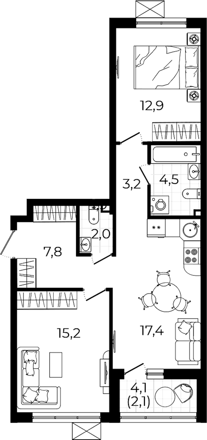 2-комнатная квартира 65.1 м², 6/7 эт., ЖК «А101 Всеволожск»